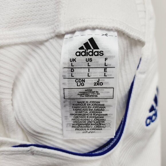 Adidas Foosball Womens V-Neck White & Blue Short-Sleeve Sports Shirt Size L - Picture 6 of 11